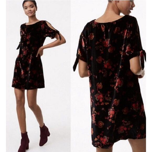 Ann Taylor LOFT 90’s Romantic Floral Velvet Burnout Split Sleeve Shift Dress L - Picture 1 of 5